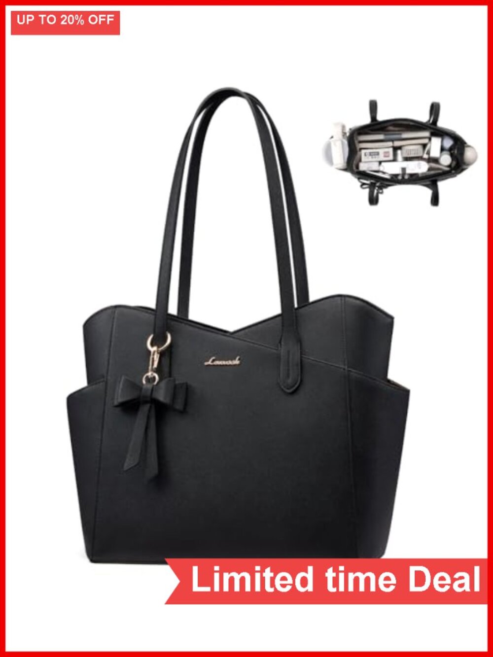 Structured PU Leather Tote Purse for Women Fits iPad and 30oz Bottle